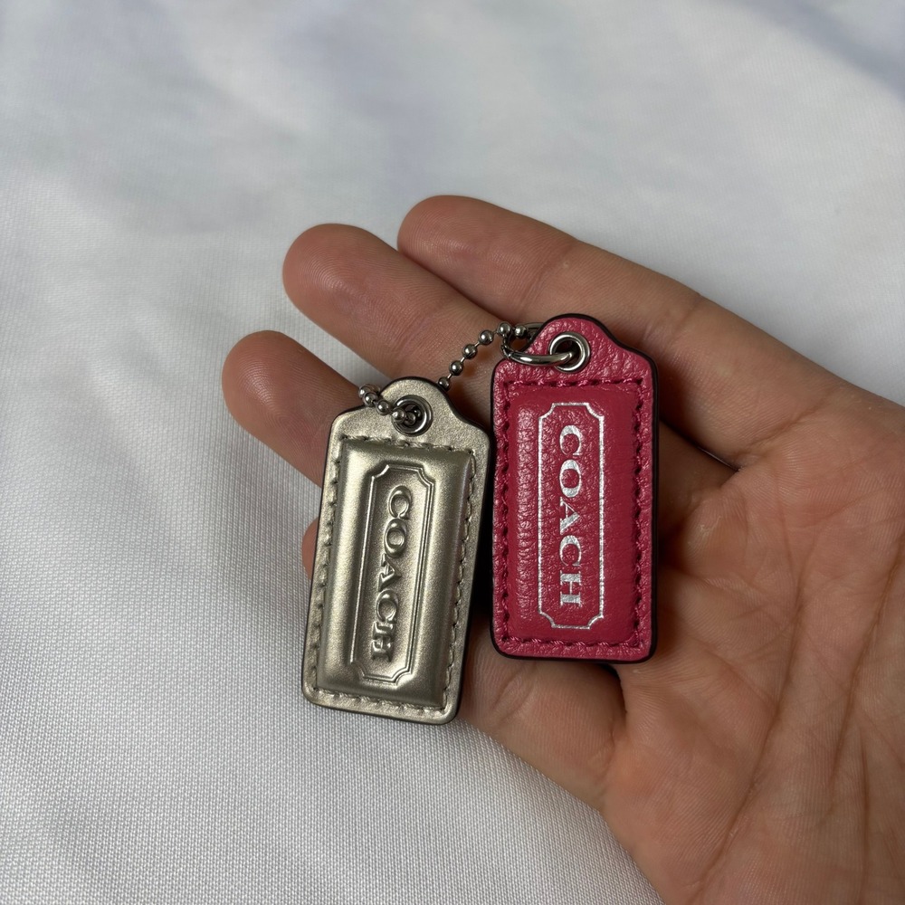 Coach Leather Hangtag Set Metallic Gold and Magenta Pink Bag Charms 2pc
